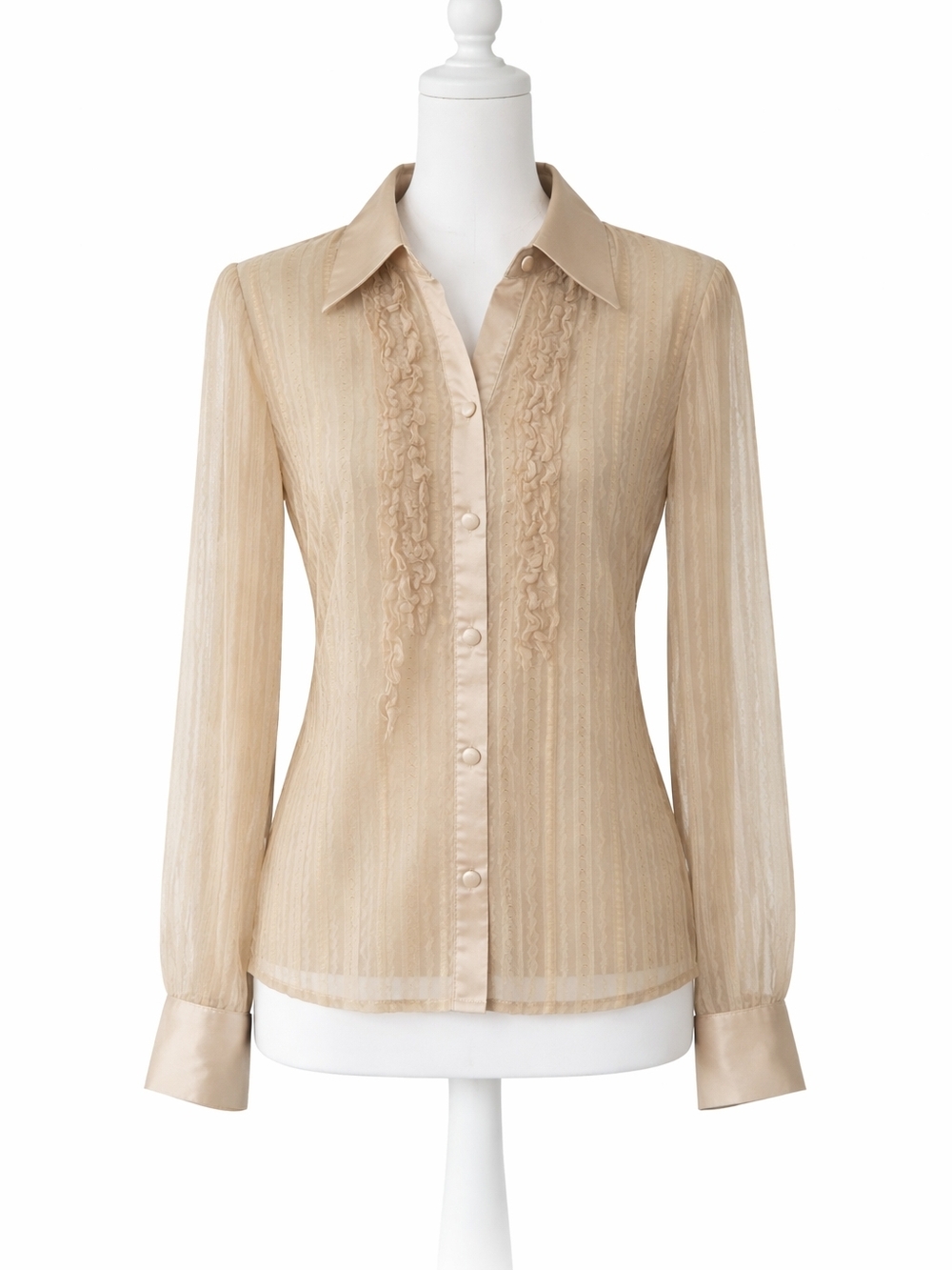 Adolfo Satin-Trim Ruffle Front Gold Blouse SIze S - Picture 2 of 7